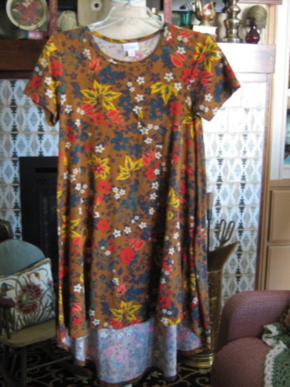 LuLaRoe Carly High Low Dress XXS - Short Sleeve. XX Small Brown Floral  NEW